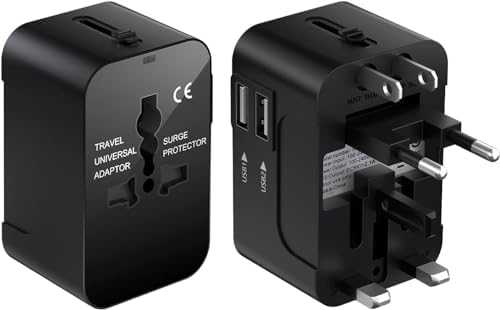 Travel Plug Adapter with 2 USB A,Universal All in One Worldwide Travel Adapter,Power Converters Wall Charger,AC Power Plug Adapter,International Power Adapter for USA EU UK AUS Black by EFISH