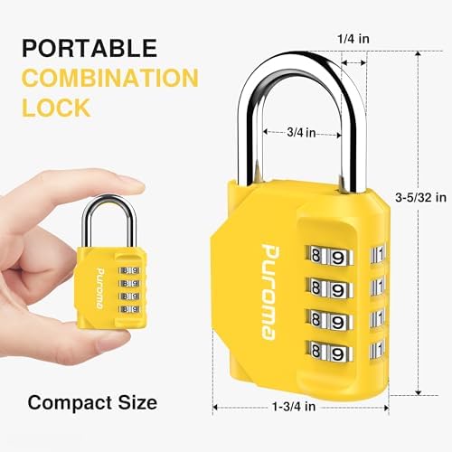 Puroma 1 Pack Combination Lock Locker 4 Digits Combo Padlock Gym Yellow - Image 6