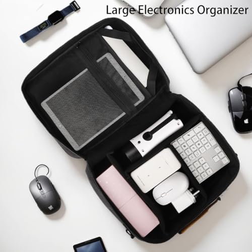 Extra Large Electronics Organizer Travel Case, Cable Organizer Bag with Shoulder Strap, Electronics Accessories Storage Double Layer Bags for Cord, Tablet, Headphone, Charger, Tools, DJ Gifts-Black - Image 7