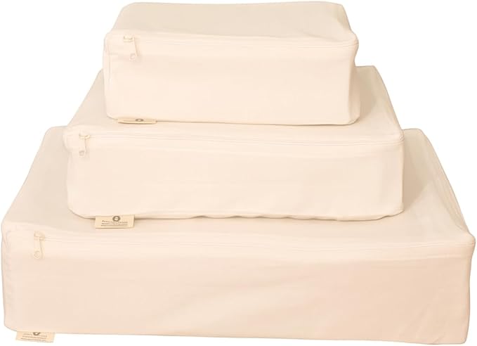 Packing Cubes Bag Pure Canvas Travel Organizers (18"x12"x4") with Durable YKK Zippers for Clothes, Shoes & Luggage Storage (Set of 3 (Large), Off-White)