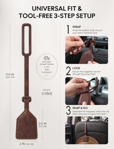 Niveaya Magnetic Cowboy Hat Holder for Truck & Car, Keep Shape, Ranch Brown - Image 7