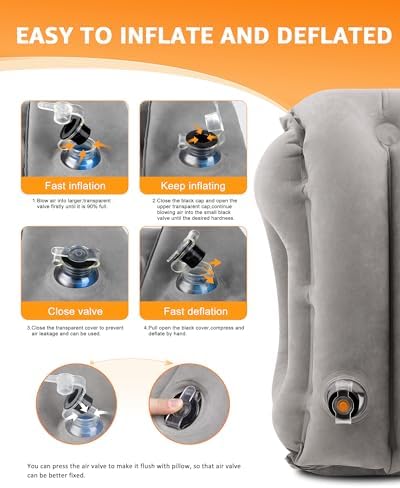 Sunany Inflatable Neck Pillow Used for Airplanes/Cars/Buses/Trains/Office Napping with Free Eye Mask/Earplugs (Gray) - Image 6