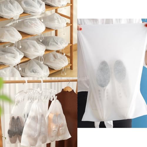 50 Pack Transparent Shoe Bags Travel Shoe Bags Non-woven Fabric Disposable Drawstring Dust Covers Shoes Storage Organizers Pouch for Sneaker Cross Trainer Tote Handbags Purses Running Shoes - Image 7