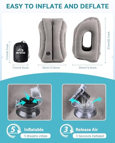 Inflatable Travel Pillow, Airplane Neck Pillow Comfortably Supports Head and Chin for Airplanes, Trains, Cars Office Napping on The Tray Table (Grey) - Image 6