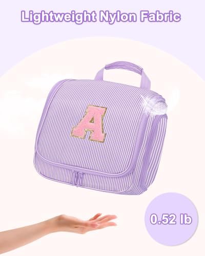 Relavel Hanging Toiletry Bag for Women, Travel Makeup Bag for Girls Kids Gifts Personalized Initial Toiletry Pouch Shower Bag, Travel Essentials Birthday Gifts for Teen Girls, Purple M - Image 7