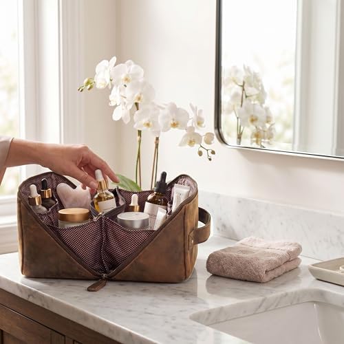 LEATHER VILLAGE Full Grain Leather Travel Cosmetic Bag for Women & Men - Image 7