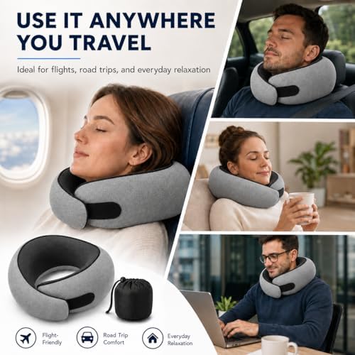 Travel Pillow for Airplane, Memory Foam Neck Pillow for Travel with Chin Support, Washable Cover & Storage Bag, Ergonomic 360° Neck Support for Long Flights, Car, Office, Home, Max Grey - Image 6