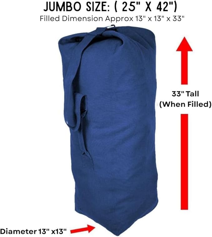 Top Load Heavyweight Cotton Canvas Tactical Military Duffle Bag Carryall Shoulder Storage Bulk Travel Bag, Navy Blue - 13" x 13" x 33"