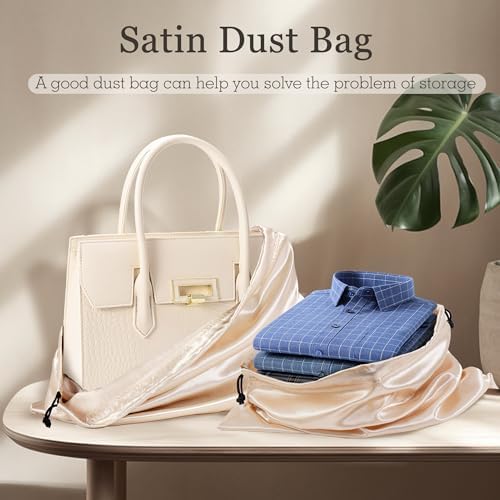 Vonty Beige Satin Dust Bags 3 Pack Drawstring Pouch for Purse, 23.6x19.6in - Image 7