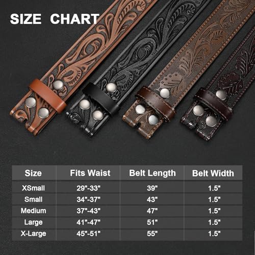 2 Pack Western Belt Strap for Men Women Cowboy Leather Belt for Buckle - Image 5