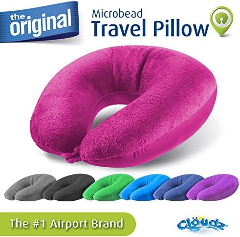 Cloudz Dual Comfort Microbead Airplane Travel Neck Pillow. Soft Cozy Plush Fabric on One Side, Cool Relaxing Spandex on The Other! Customize Your Comfort and Support at Home or On The Go! Bright Pink - Image 7