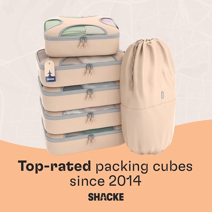 Shacke Packing Cubes for Travel 6 Set - Premium Luggage Organizer Bags - Versatile Travel Organizer for Women and Men - Optimized Packing Bags - Travel Essentials
