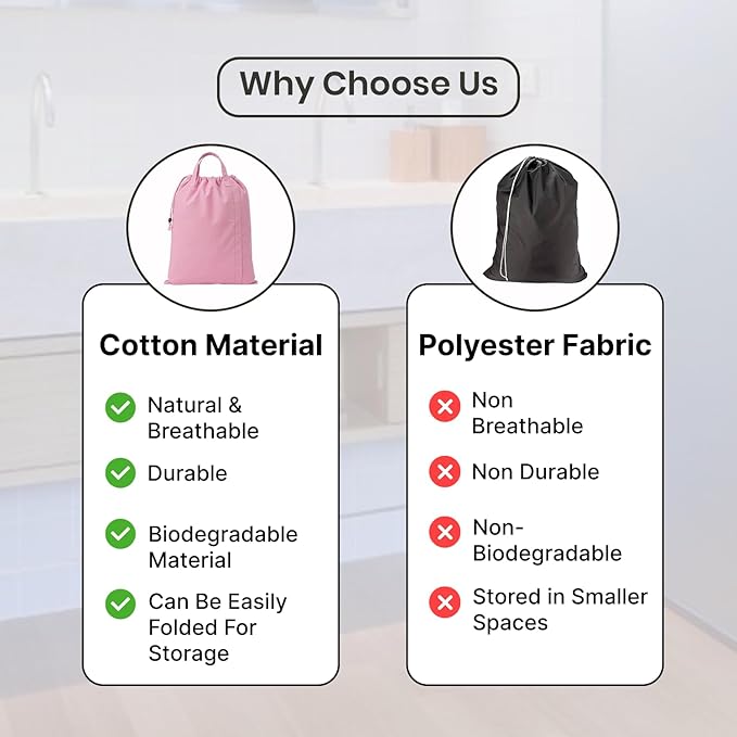 LFH Home Large Premium 1pack Cotton Canvas Laundry Bag with Drawstring and Handles Heavy Duty, Multi-Use, Washable for Home, Travel, College or Storage 24x36-Pink