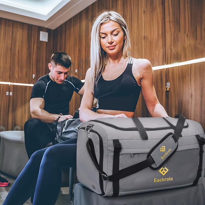 Extra Large Sports Gym Bag, Travel Duffel bag with Wet Pocket & Shoes Compartment for men women, 85L, Lightweight (Light Gray)