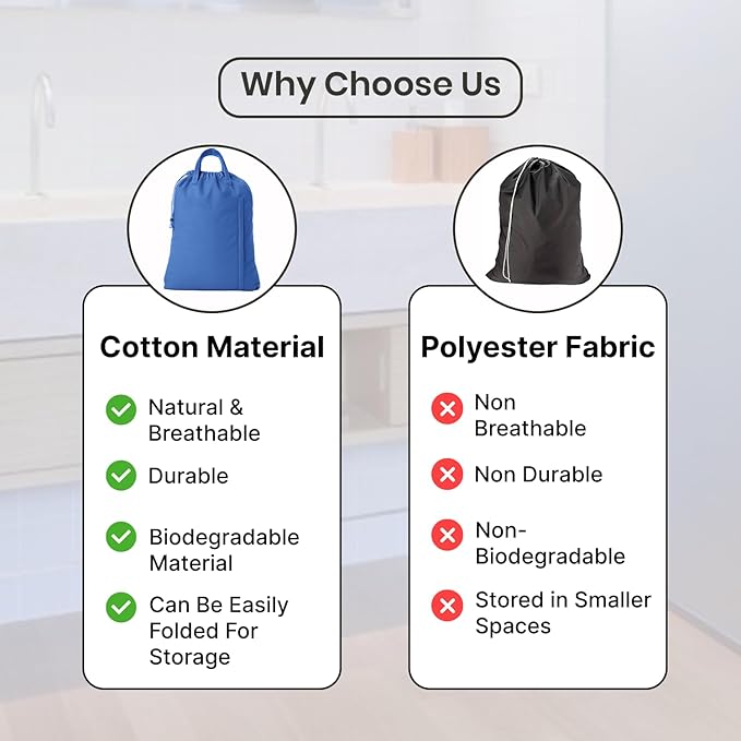 LFH Home Cotton Canvas Large Laundry Bag with Handle, Heavy Duty Drawstring Closure Washable Laundry Bags, School Travel, Home, Hotel, College Dorm, Organizer Sack, Toys Clothes 20x30-Sky Blue