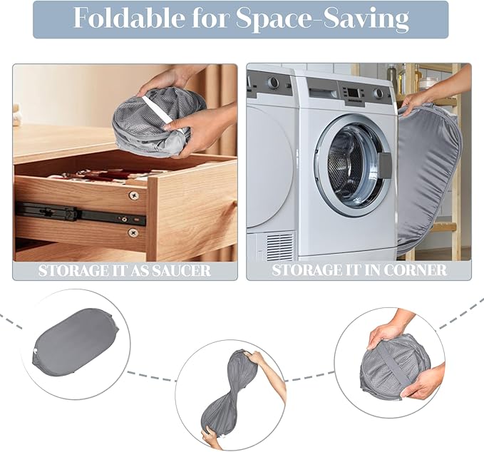3 Pack Collapsible Laundry Baskets, Foldable Laundry Basket with Pocket, Mesh Pop Up Hampers, Reinforced Handles Dirty Clothes Hamper for Laundry, Bedroom, Bathroom, Dorm, Travel or Camping Grey