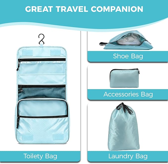 Compression Packing Cubes Set, Versatile 8pc Travel Essential Packing System- Lightweight Travel Organizers for Family & Business Travel, Space Save for Backpack, Duffel & Suitcase- Blue