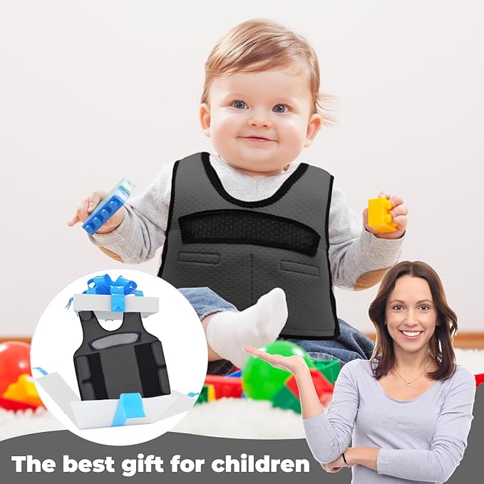Compression Vest for Kids (Extra Small, Ages 1 to 3) Weighted Vest for Kids Including 6 Removable Weights Black