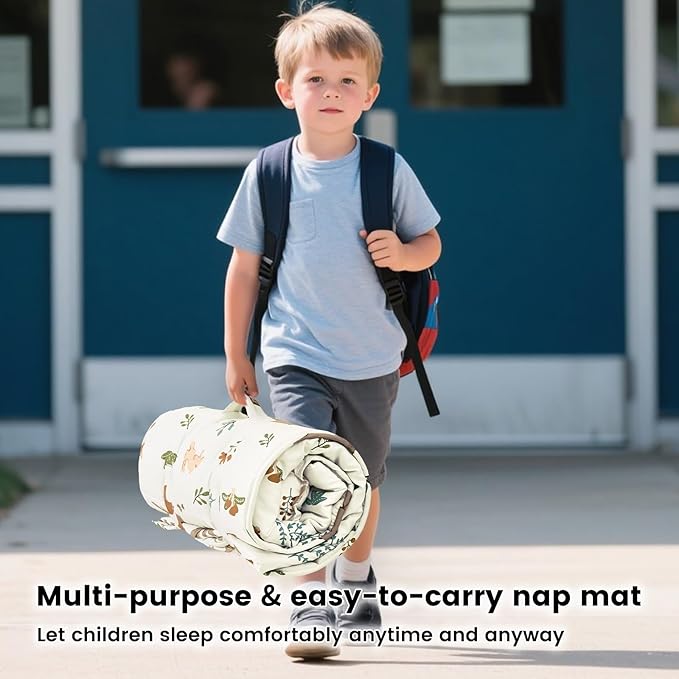 PHF Woodland Toddler Nap Mat Set, with Removable Pillow for Toddler Boys Girls, Soft and Lightweight for Daycare, Preschool, Travel, Kindergarten Sleeping Bag, Fits Ages 3-6 Years, Woodland