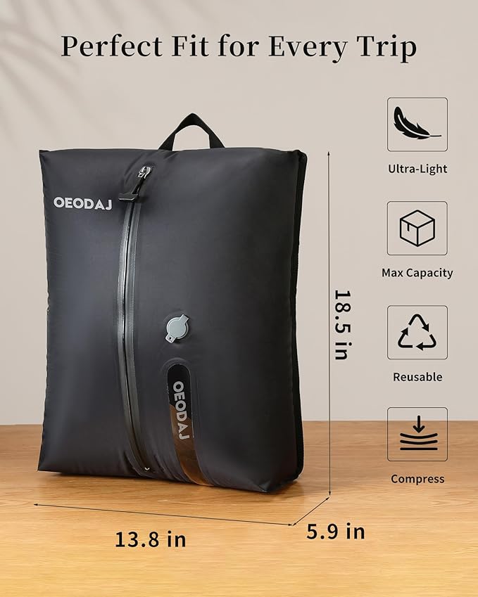 Travel Vacuum Bags with Wireless Pump, Reusable Waterproof Travel Pack Vacuum Kit, Compression Packing Cubes for Carry On Suitcase and Backpack, Seal Storage Bags for Clothing Luggage-2 Pack, 23L