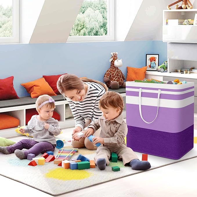 StorageRight Large Collapsible Laundry Basket Hamper with Easy Carry Handles,Freestanding Clothes Hampers for Laundry, Bedroom, Dorm, Towels, Toys, 100L, Purple