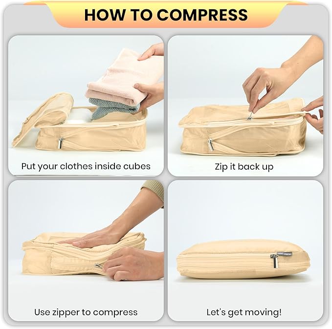 Compression Packing Cubes For Carry On Suitcase 20-22 Inch, 4 Pcs Expandable Packing Cubes For Travel for Luggage, Space Saving Travel Essentials