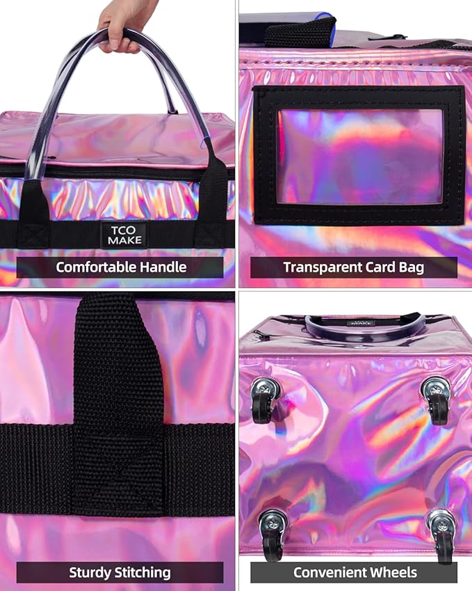 (Large, Phantom Pink) Reusable Grocery Bag on Wheels, Shopping Bags with Wheels and Handle, Folding Rolling Tote, Zipper Cover, Carries Up to 76 LBS, for Laundry, Picnic