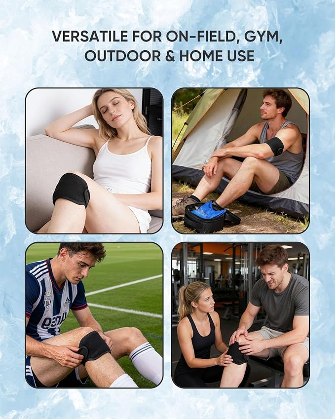 Instant Ice Packs for Injuries Reusable, 4+ Hours Long Lasting Cold Pack with 2 Hands-Free Wrap, All-in-1 Cold Compress Kit (4 Gel Packs, Ice Block, Cooler Bag) | Pain Relief for Sports, Ankle, Knee