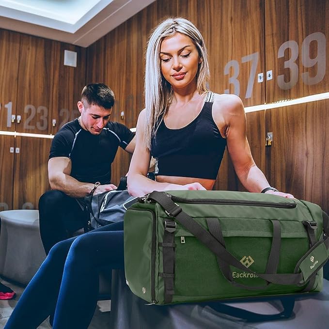 Extra Large Sports Gym Bag, Travel Duffel bag with Wet Pocket & Shoes Compartment for men women, 85L, Lightweight (Green)