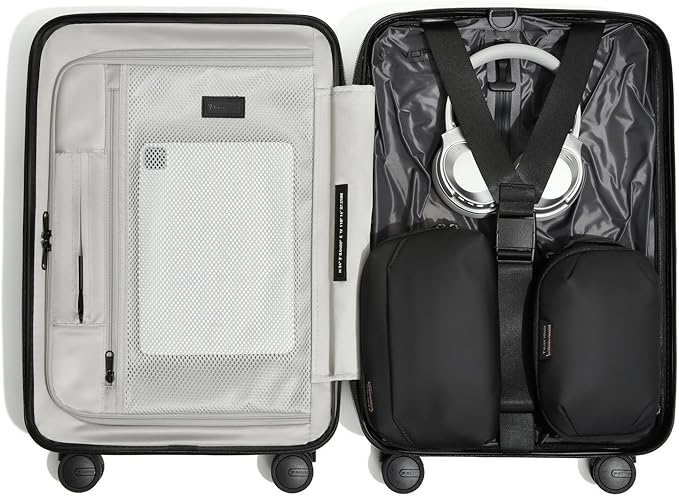 BlackVoyage Air Vacuum Seal Suitcase Carry-On 20-Inch Travel Luggage USB Port 20" AirCabin Air Compression Pump (Matte Black, 50L Capacity (1 Vacuum Bag))