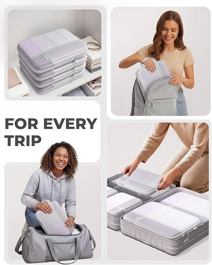 Percover Compression Packing Cubes for Travel, 10-Piece Structured Compression Organizer Set with Toiletry Bag, Laundry Bag & Shoe Bag for Carry-On & Checked Luggage, Purple