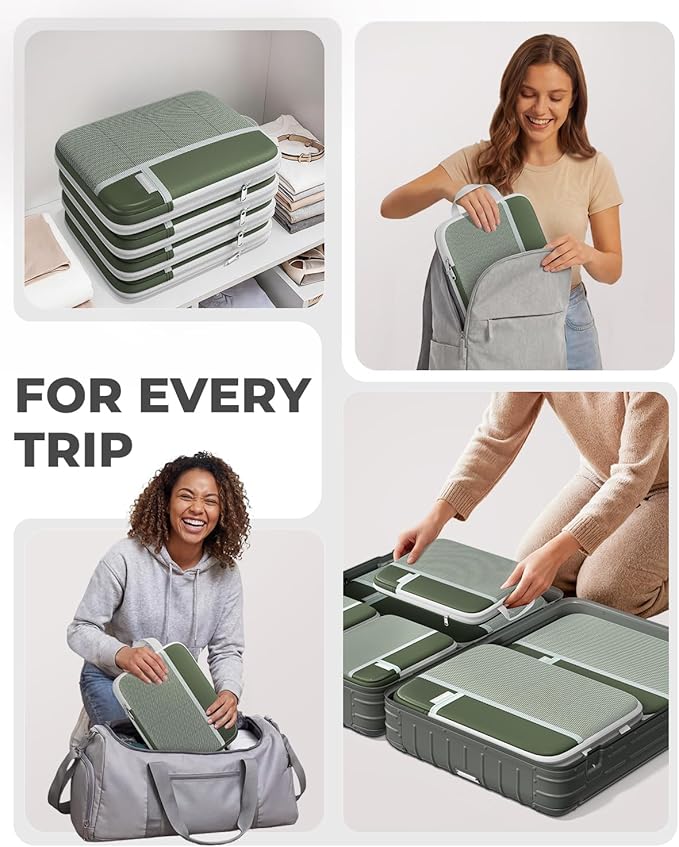 Percover Compression Packing Cubes for Travel, 6-Piece Structured Compression Organizer Set for Organized Packing & Carry-On Luggage, Green