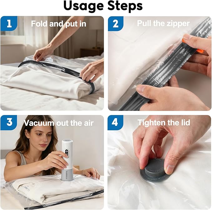 Mapambo Travel Vacuum Bags with -60000Pa LED Electric Pump, 15 Pack Vacuum Seal Bags for Clothing Travel in 3 Combo sizes, Space Saver Vacuum Storage Bags, Saving up to 80% of Space (15 Combo)