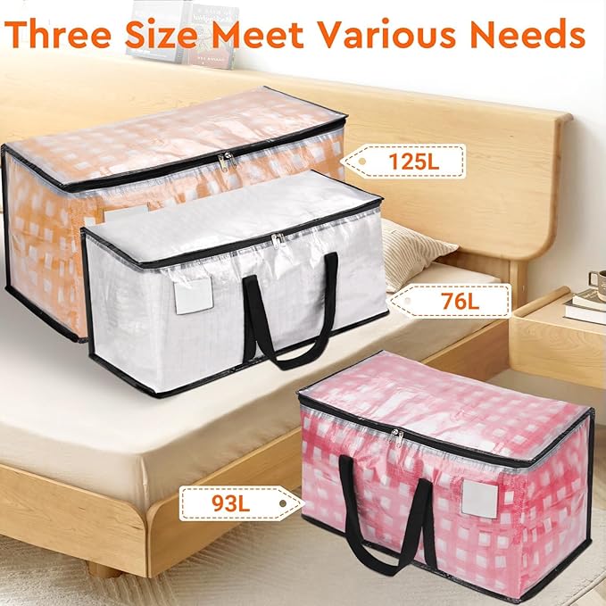 BlissTotes Clear Moving Bags Heavy Duty, 76L Extra Large Storage Bags with Zipper & Reinforced Handles, Waterproof PP Moving Totes for Clothes, Bedding, Comforters, Space Saving Storage (2 Pack)