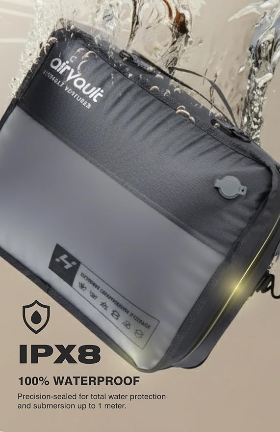 AirVault Reusable Vacuum Compression Travel Bag for Carry-On Suitcase and Backpack, Recycled IP67 Waterproof Space Saver Vacpack (21L (4-Pack))