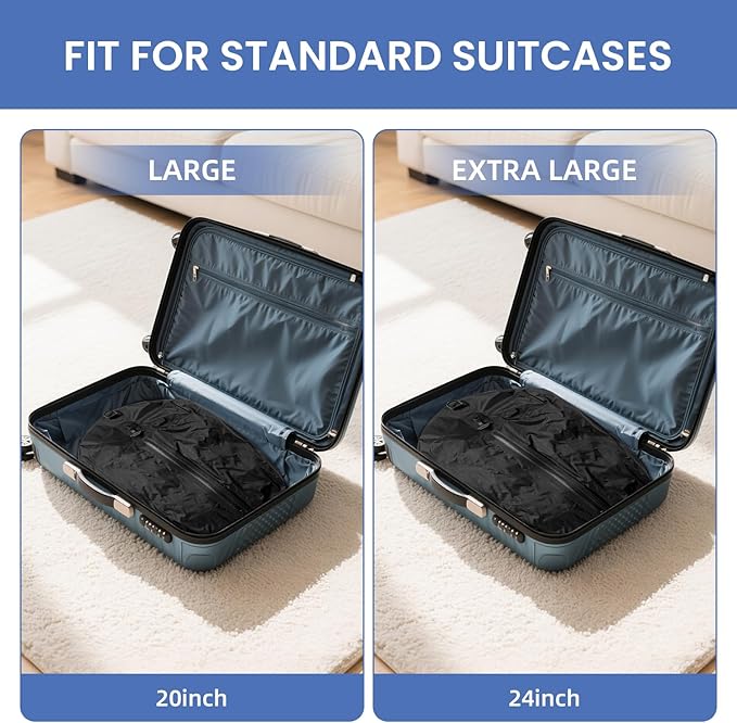 BAGAIL TPU Vacuum Bag for Travel, Reusable Compression Bag with IPX8 Waterproof Zipper, Save Space for Suitcase, Backpack and Carry on (Black, Large, N0 Pump)