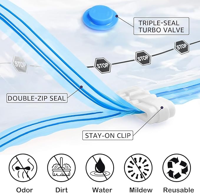 BoxLegend Vacuum Storage Bags with Large Hand Pump 30 Combo (4 Jumbo, 10 Large, 10 Medium, 6 Small) Thickened Vacuum Seal Bags for Clothing Space Saving for Clothes Pillow Comforters Bedding