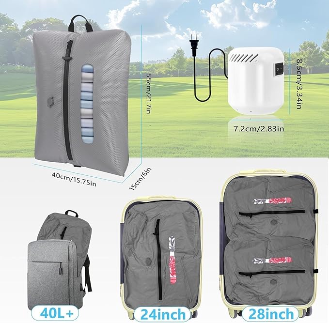 AIDONS Vacuum Seal Bags for Clothing Travel with Electric Pump - Reusable Vacuum Compression Bags for Storage Clothes & Blankets, Fits Carry-On, Backpack, Suitcase & Home(Grey 2PC+Pump)