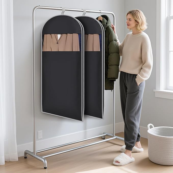 KEEGH Space Saving Hanging Garment Bag with Self Compression Zipper 50 Inch, Compression Garment Bags for Hanging Clothes with Clear Window, Suit Bags for Closet Storage (2 Pack)