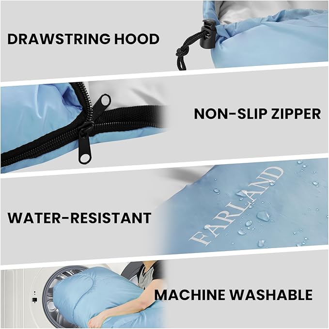 FARLAND Sleeping Bags for Adults, 3 Season Warm & Cool Weather, Lightweight Camping Sleeping Bag for Kids Family Camping Essentials with Compression Sack for Hiking