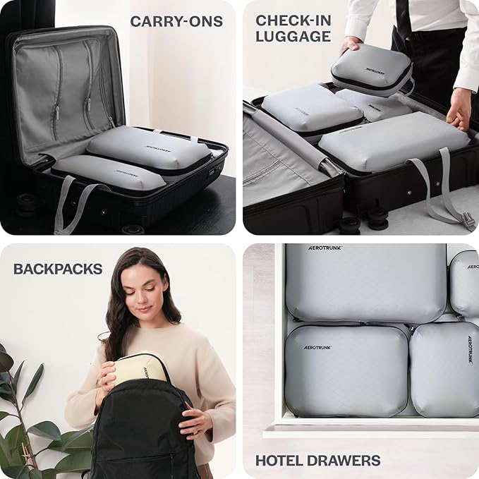 Aerotrunk Ultralight Compression Packing Cubes - Lightweight Travel Organizers for Suitcases and Luggage (6-Pack, Mocha)