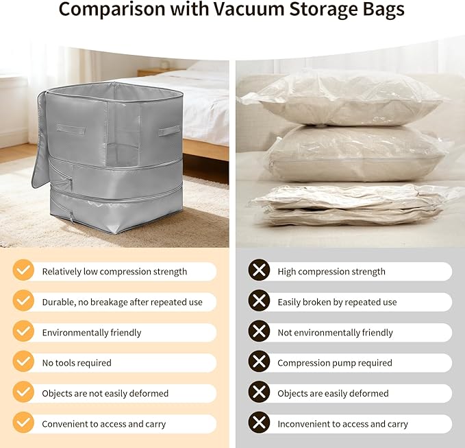 2 Pack Upgrade Comforter Storage Bag with Handle, Space Saving 3-Layer Adjustable In 3 Sizes (142L, 107L, 71L), Compression Blanket Storage Bags, Washable Bedding Organizer For Pillow Duvet Clothing