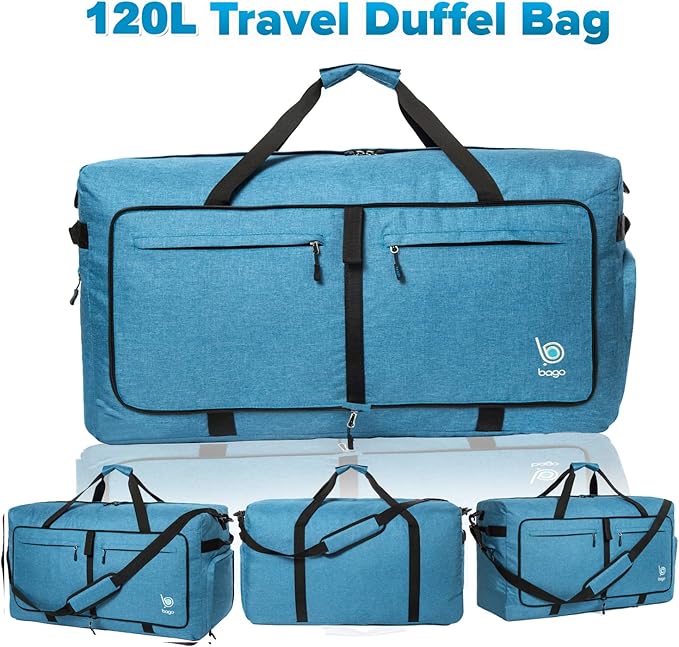 Bago Extra Large Duffle Bag for Travel Women & Men. Durable, Lightweight, Foldable Travel Duffel Bags For Traveling Women. 120L Duffle Bags Use As a Weekender Bag with Shoe Compartment, Checked Duffel