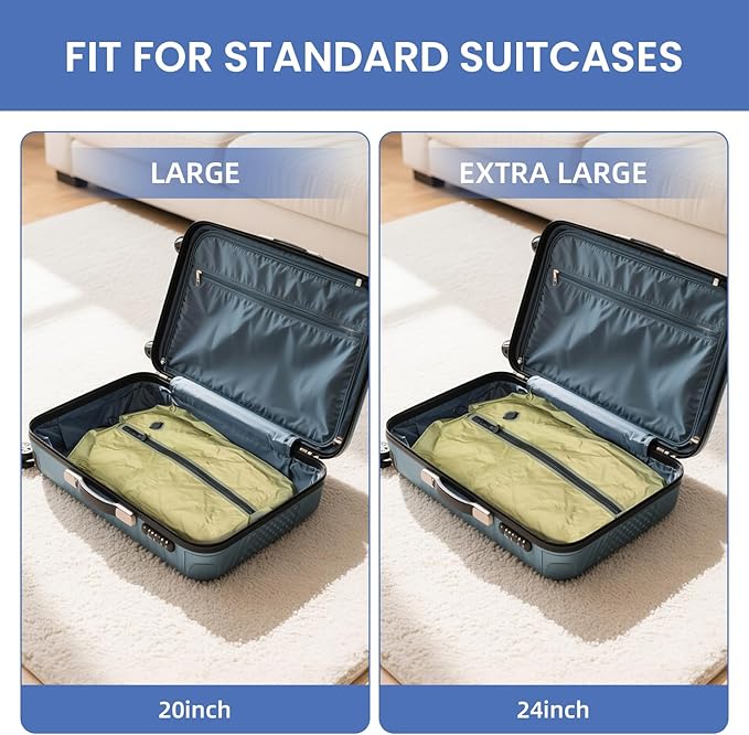 BAGAIL TPU Vacuum Bag for Travel, Reusable Compression Bag with IPX8 Waterproof Zipper, Save Space for Suitcase, Backpack and Carry on (Olive Green, Large, With Pump)