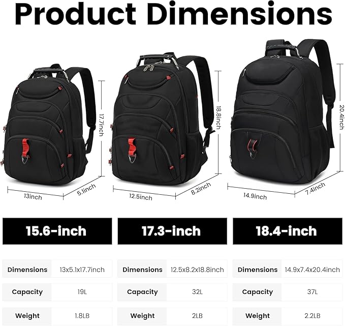 Extra Large Laptop Backpack for Men,37L Gaming Laptop Backpack,18.4Inch Travel Backpack with USB Charging Port, Business Flight Approved -Big Capacity Computer Bag College Bookbag, Black Black