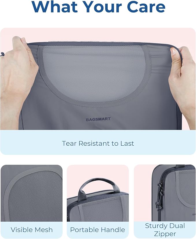 BAGSMART Compression Packing Cubes, 6 Set Packing Cubes for Suitcases, Lightweight Suitcases Organizers Bag Set & Compression Travel Cubes, Travel Essentials Packing Organizers