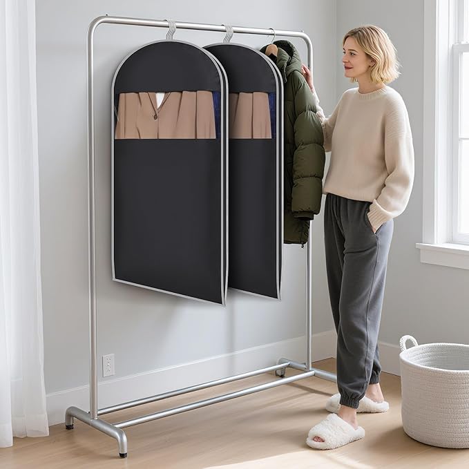 KEEGH Space Saving Hanging Garment Bag with Self Compression Zipper 40 Inch, Compression Garment Bags for Hanging Clothes with Clear Window, Suit Bags for Closet Storage (2 Pack)