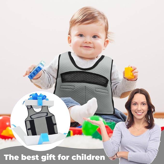 Compression Vest for Kids-Grey, Weighted Vest for Kids Including 6 Removable Weights, (Medium, Ages 5 to 9)