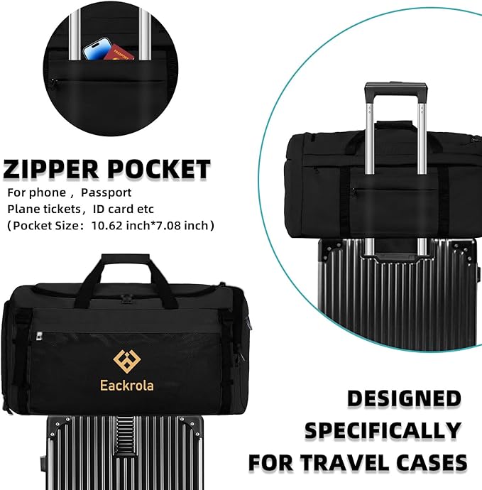Extra Large Sports Gym Bag, Travel Duffel bag with Wet Pocket & Shoes Compartment for men women, 85L, Lightweight (Black)