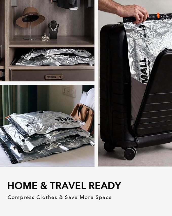 VacEase Ultra 10 Pack Vacuum Bags for Travel with USB & Battery 2-in-1 Rechargeable Air Pump, Vacuum Seal Compression Packing Bags for Luggage and Suitcase, Space Saver for Travel Clothing Storage